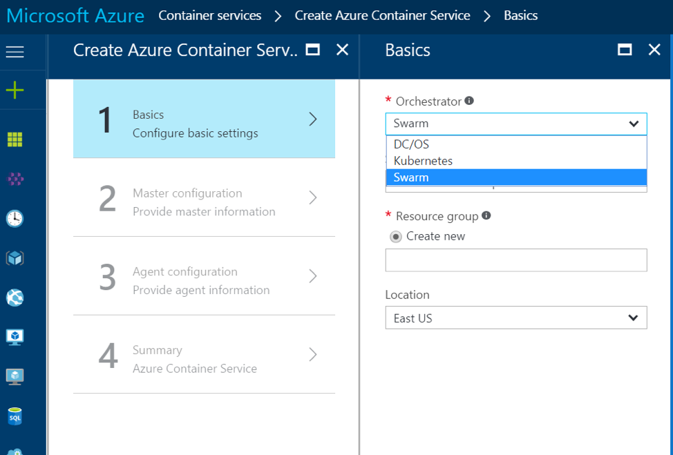 Azure container console