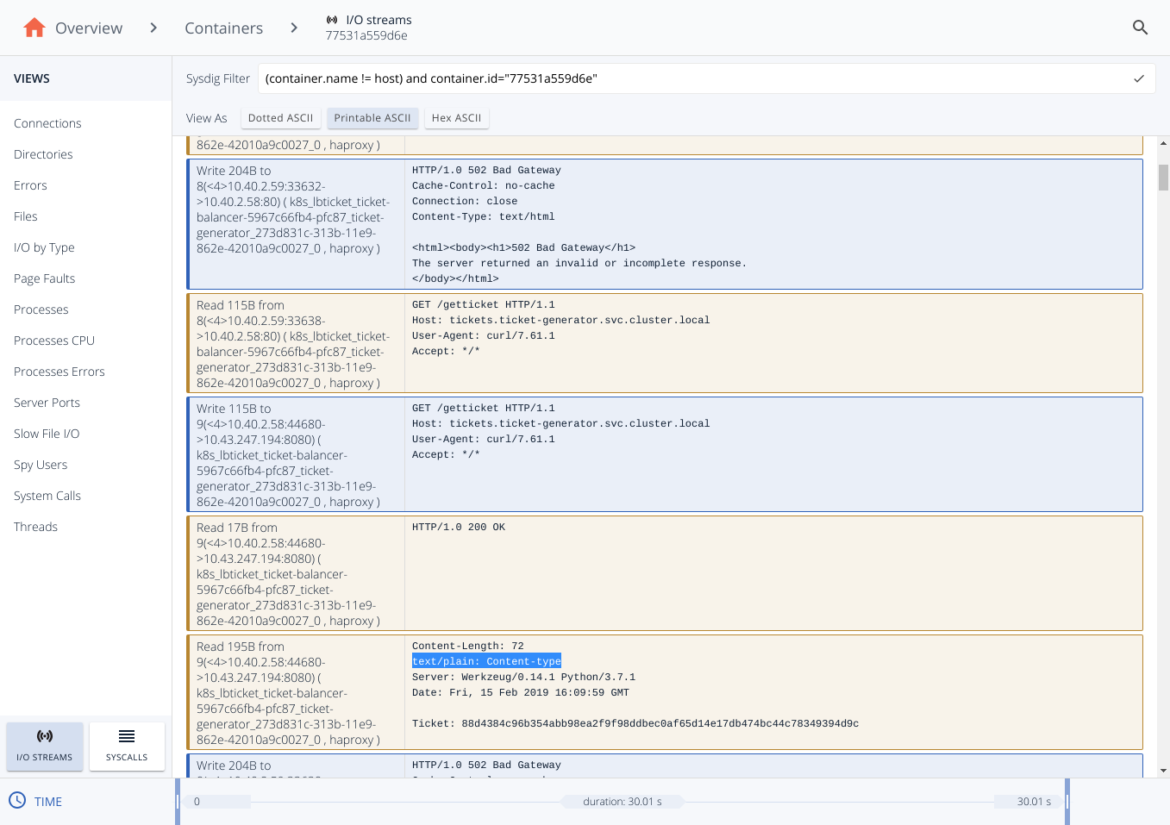 Sysdig Inspect -HTTP conversation for debugging CrashLoopBackOff