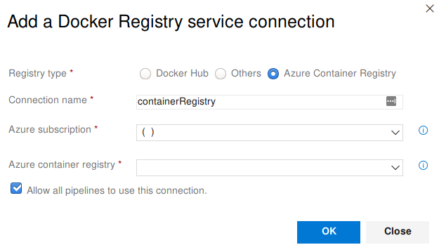 Setting up a connection to an Azure docker registry