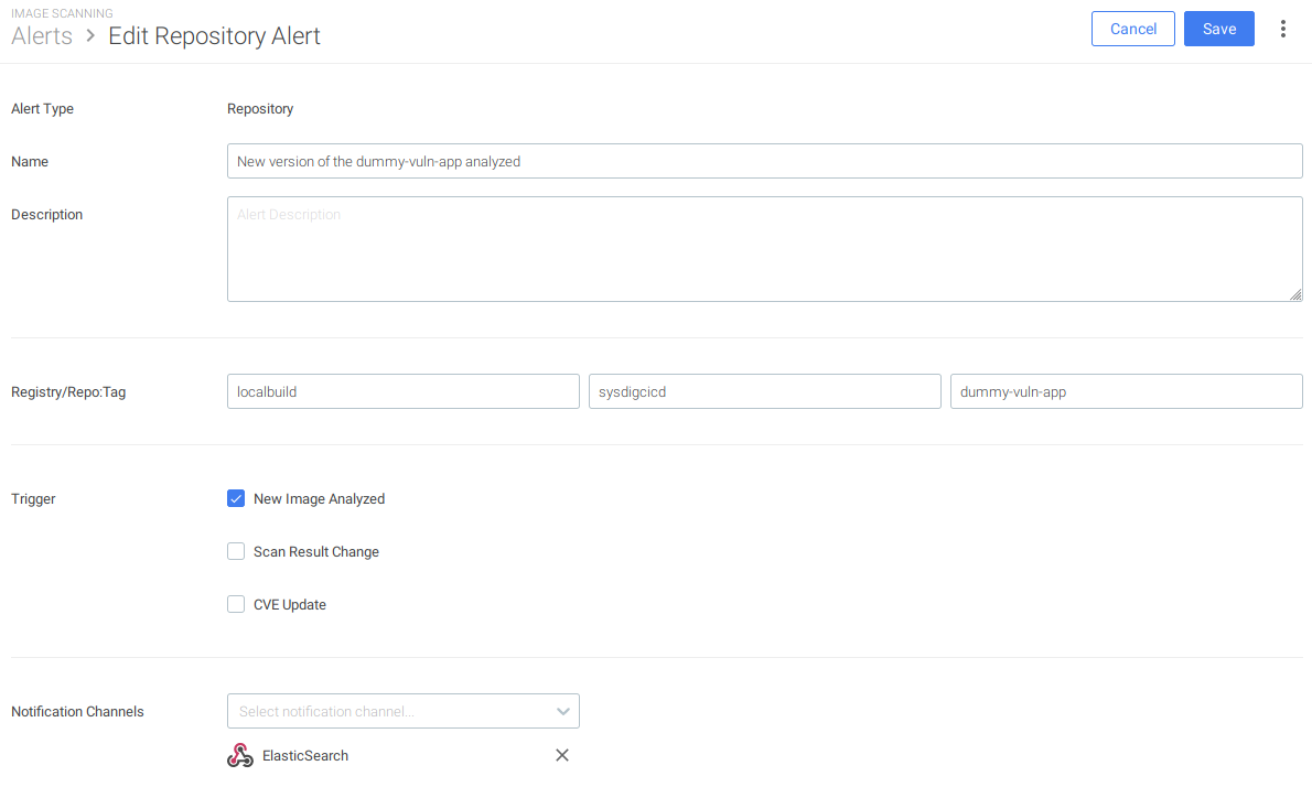 Setting up alerts for scanned images on Sysdig Secure