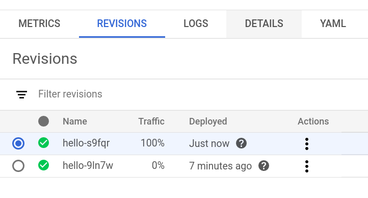 Deploying a new revision for the hello service in Google Cloud
