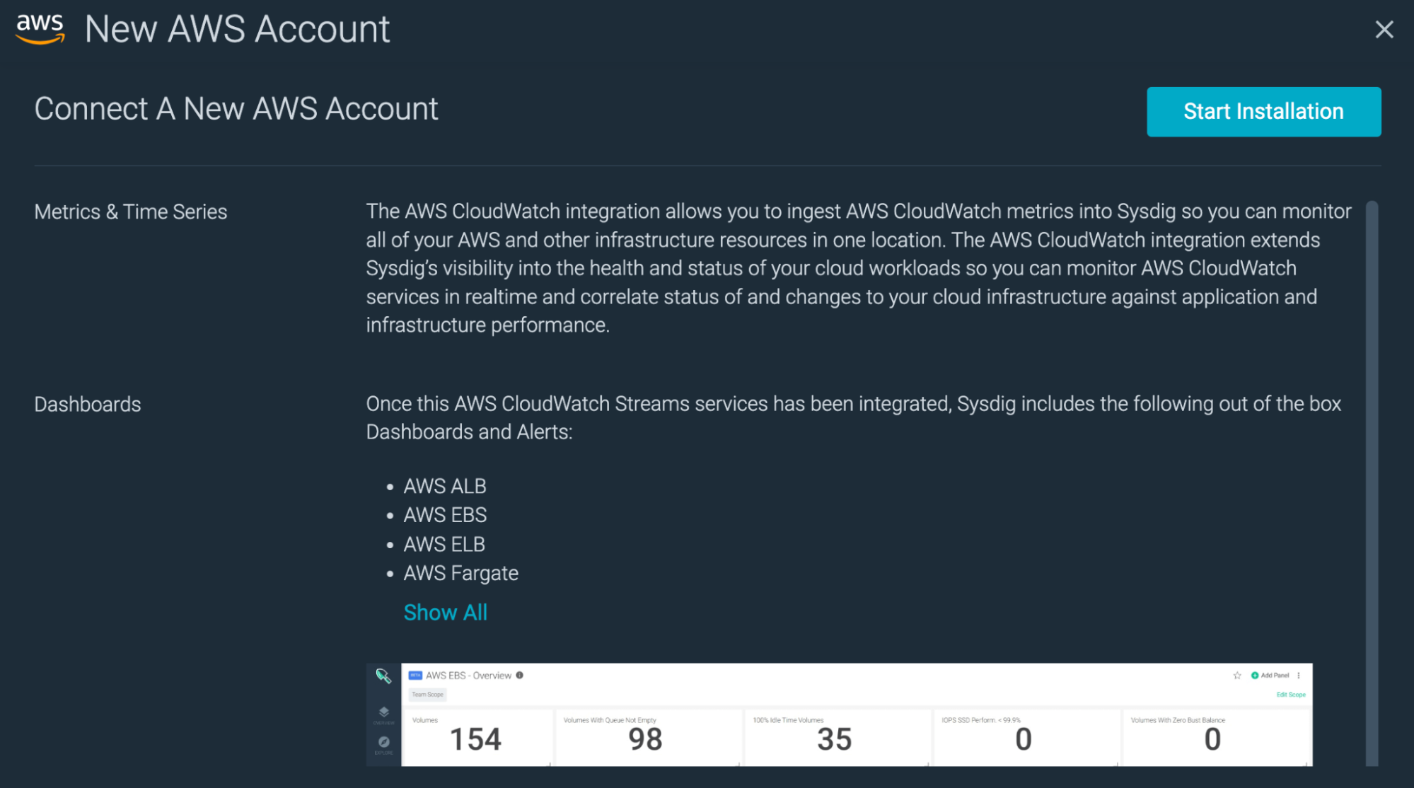 Connecting a new AWS account to Sysdig Monitor