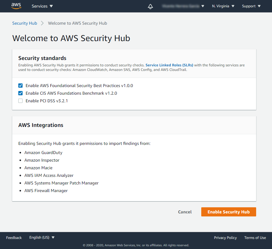 Activating the AWS security hub