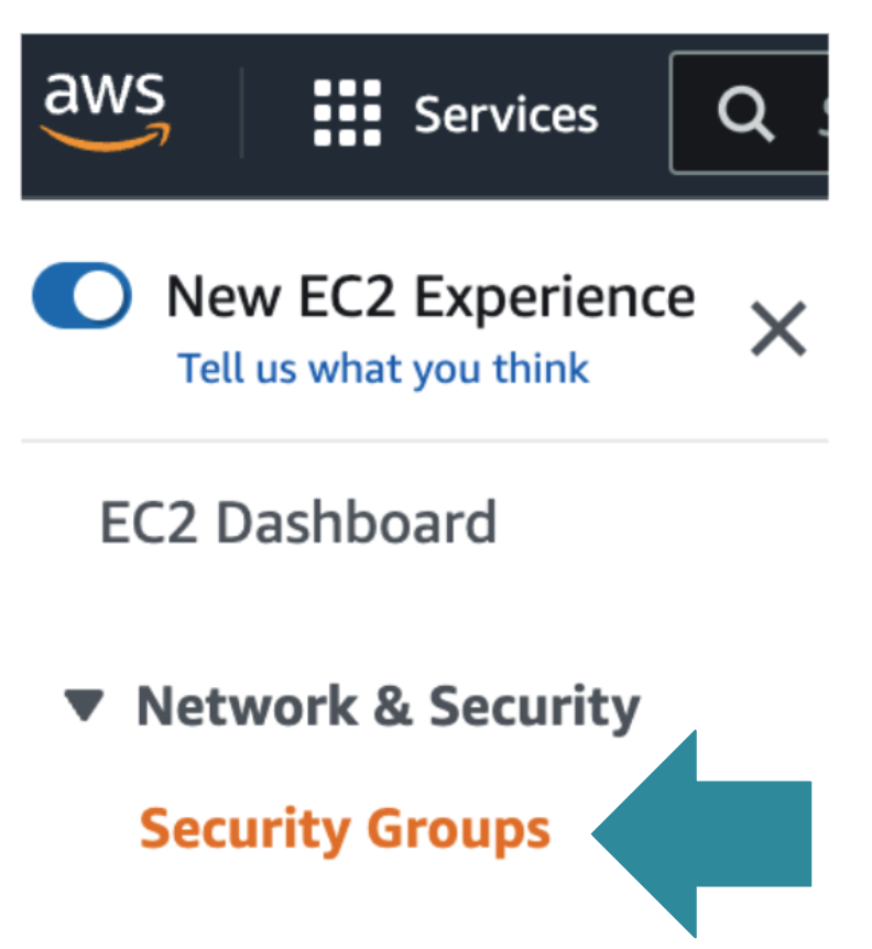 AWS Security Groups are found under EC2 in the AWS Console