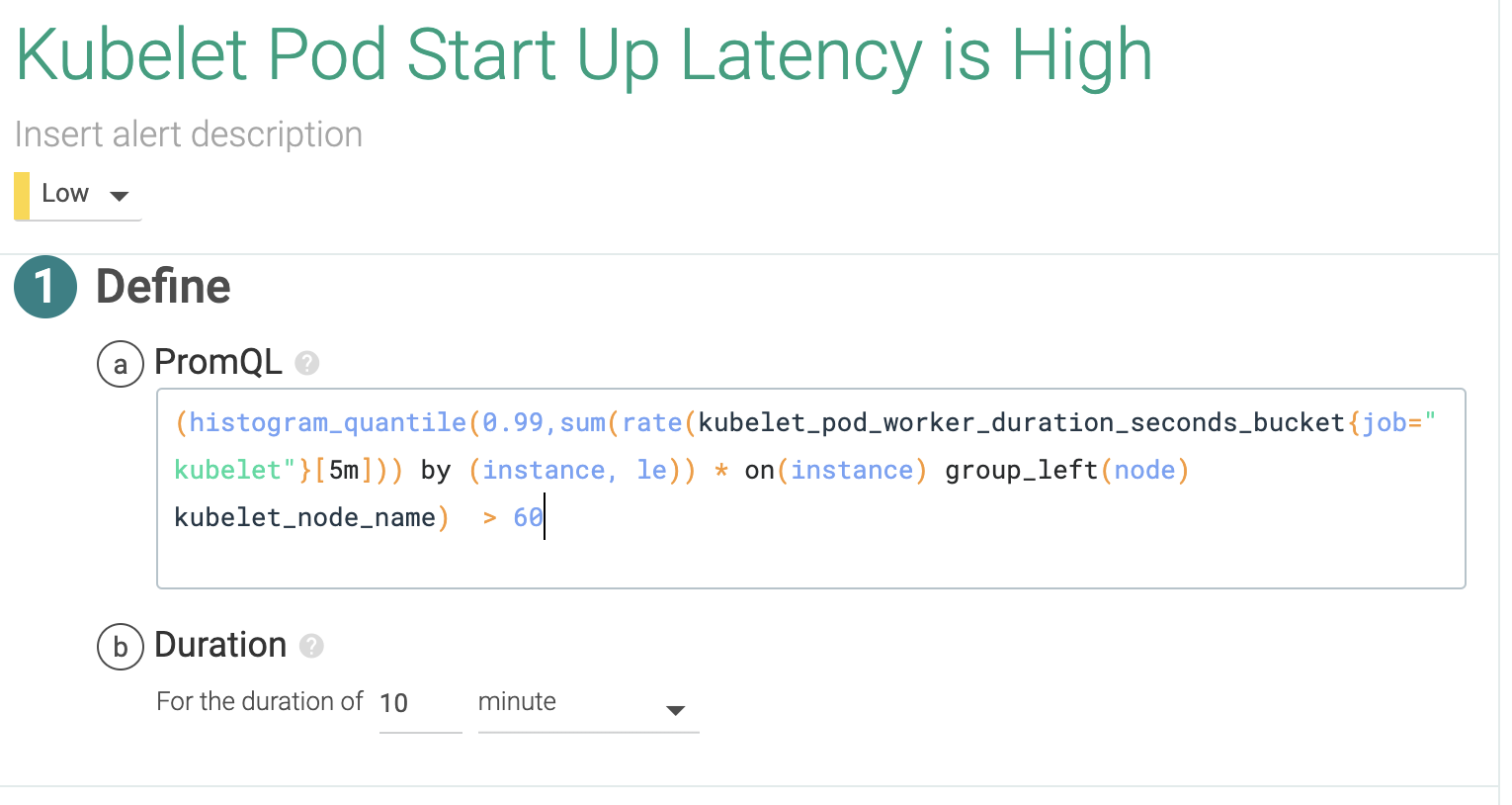 Example Kubernetes Alert: Kubelet pod startup latency is high