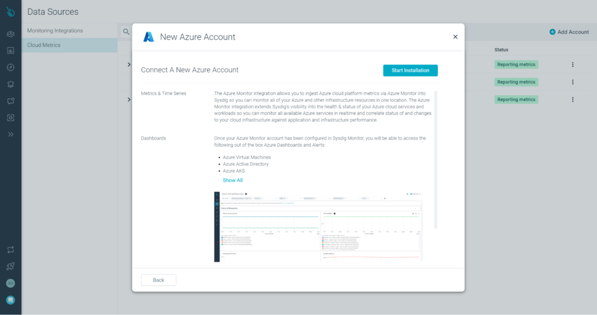 Azure monitor API integration, new azure account