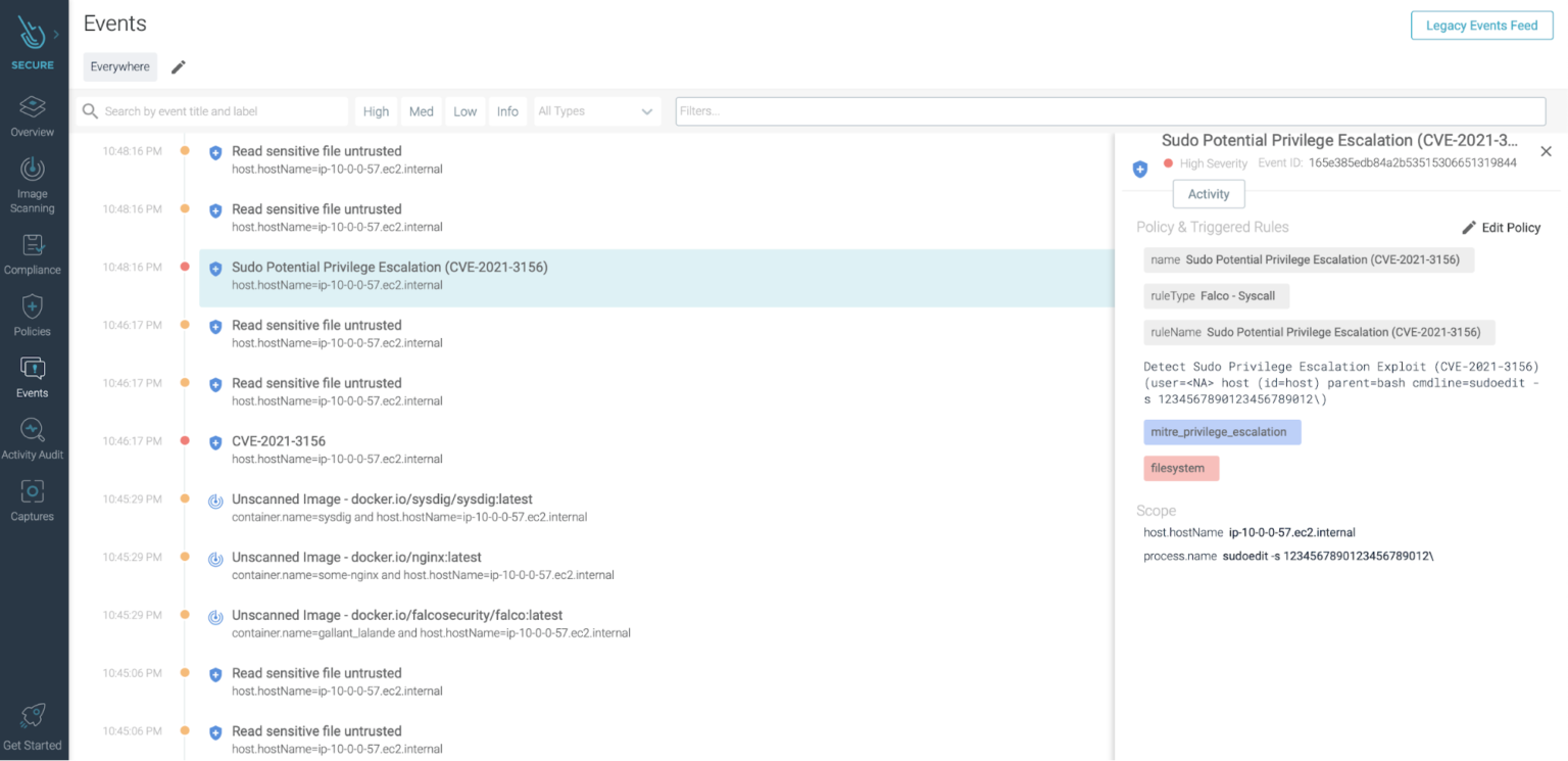 How to detect sudo's CVE20213156 using Falco Sysdig