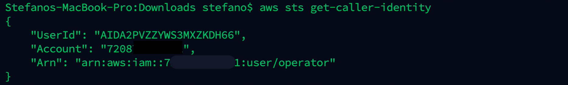 Output AWS command get identity