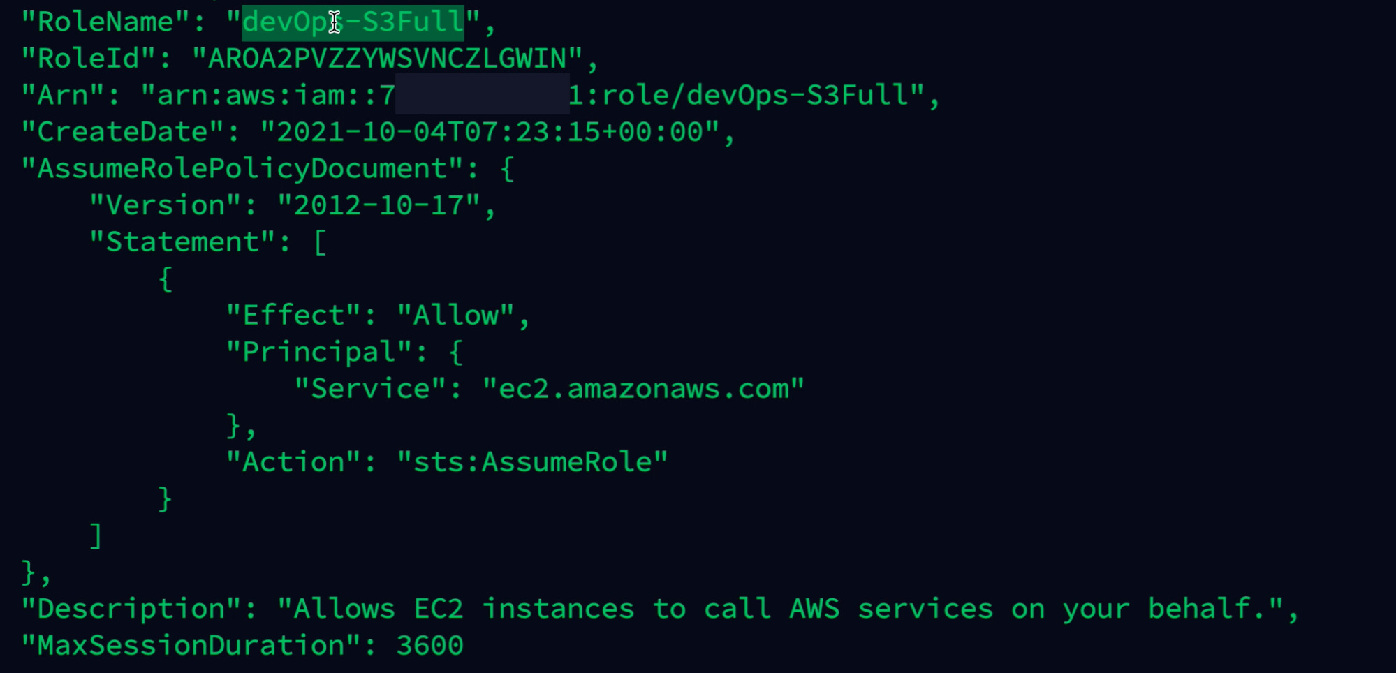 Output AWS command run instances