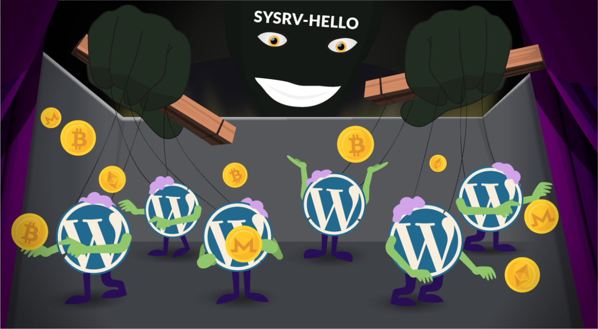 Artistic representation of the Sysrv-Hello Botnet puppeteering WordPress pods. Clearly a reference to the puppeteer in the Fantastic 4.