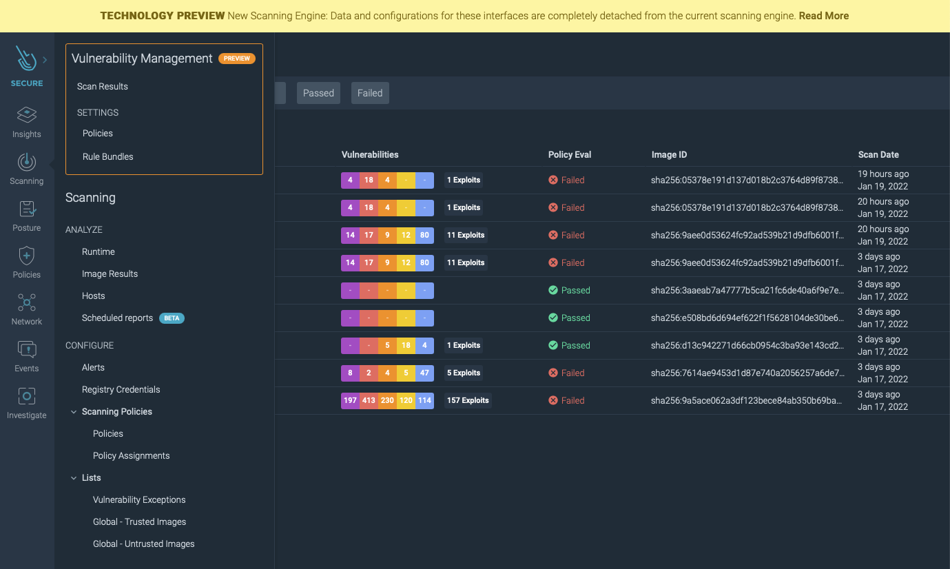 UI for Sysdig's new image scanning engine. It can be enabled already as a preview