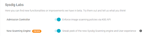 Enabling the new image scanning engine in Sysdig Labs