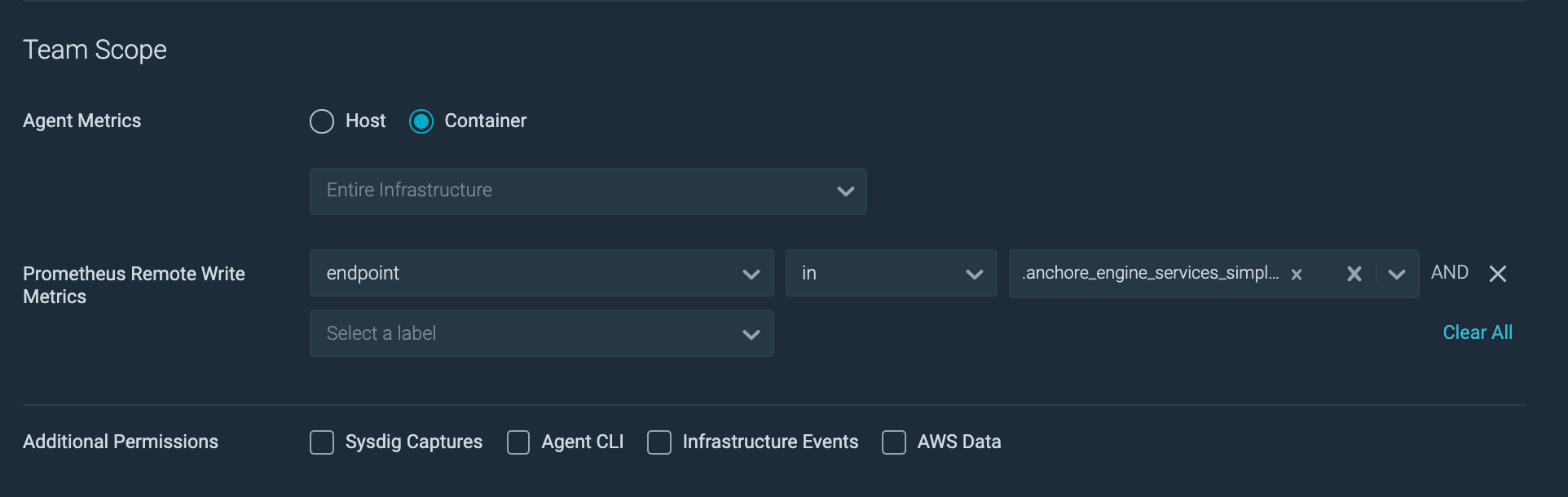 Creating policies for team access to collected remote write metrics