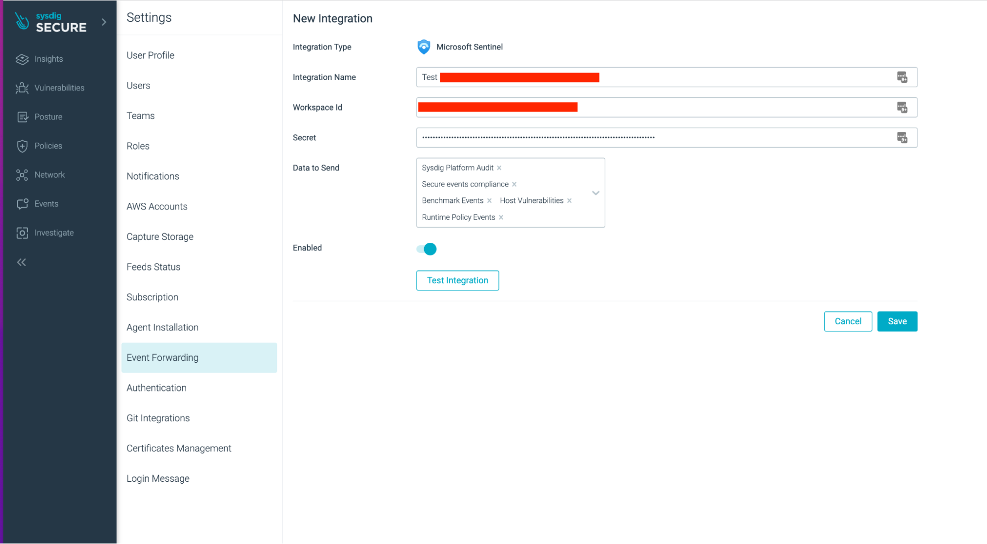 Sysdig Secure Integrations Setup