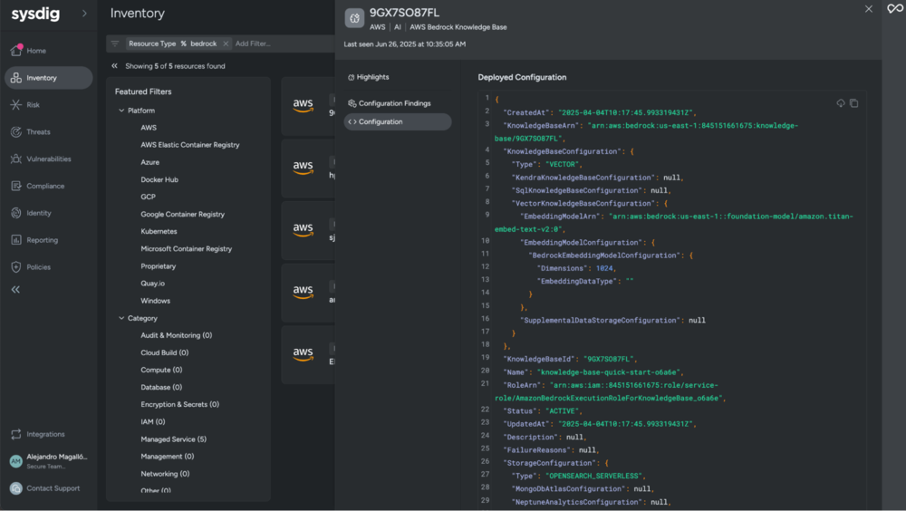 Sysdig CSPM Support for Amazon BedrockS