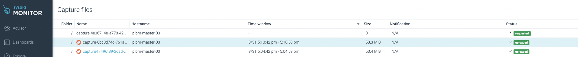 Sysdig Monitor Captures