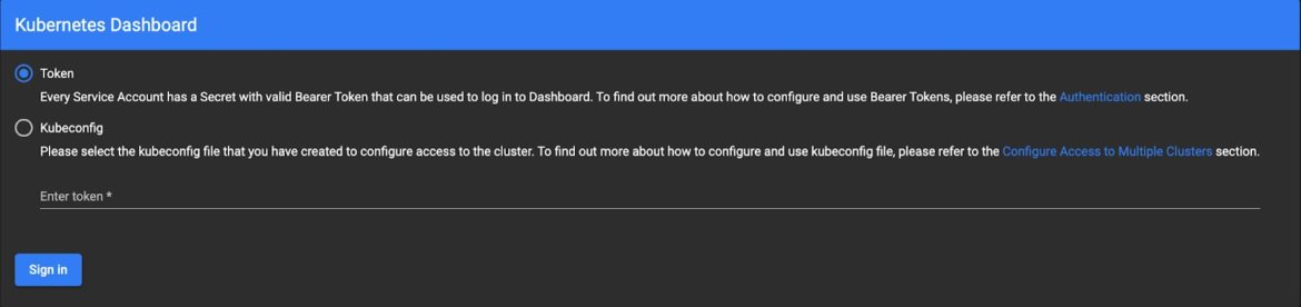 Kubernetes dashboard login