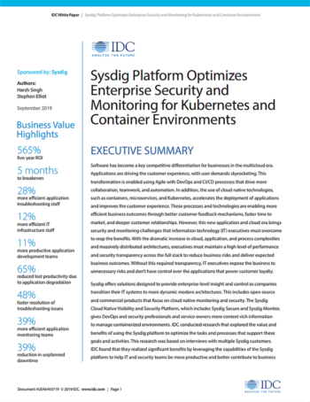 IDC Report. The Business Value of Sysdig