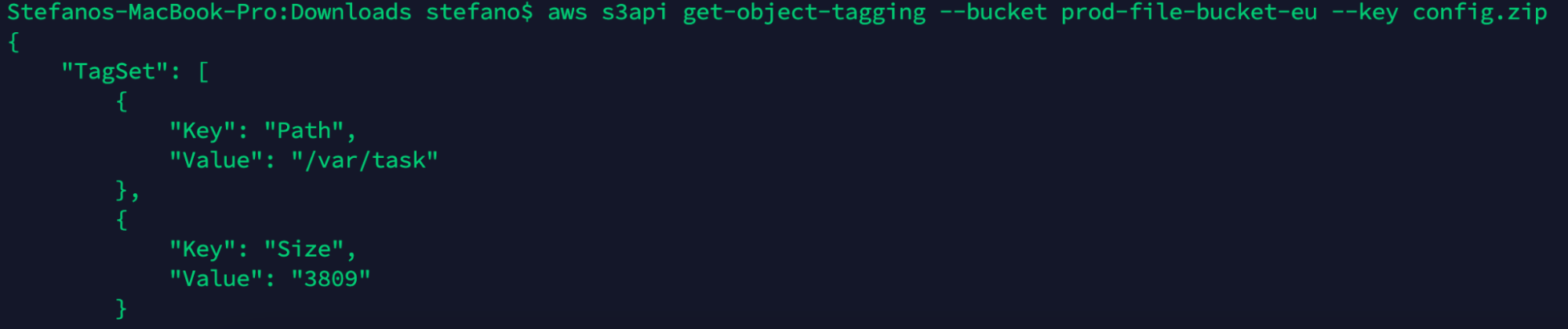Similar information returned by get-tags from an S3 file upload
