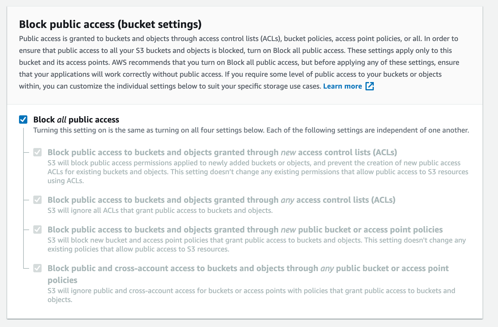 Block public access S3 configuration best practice